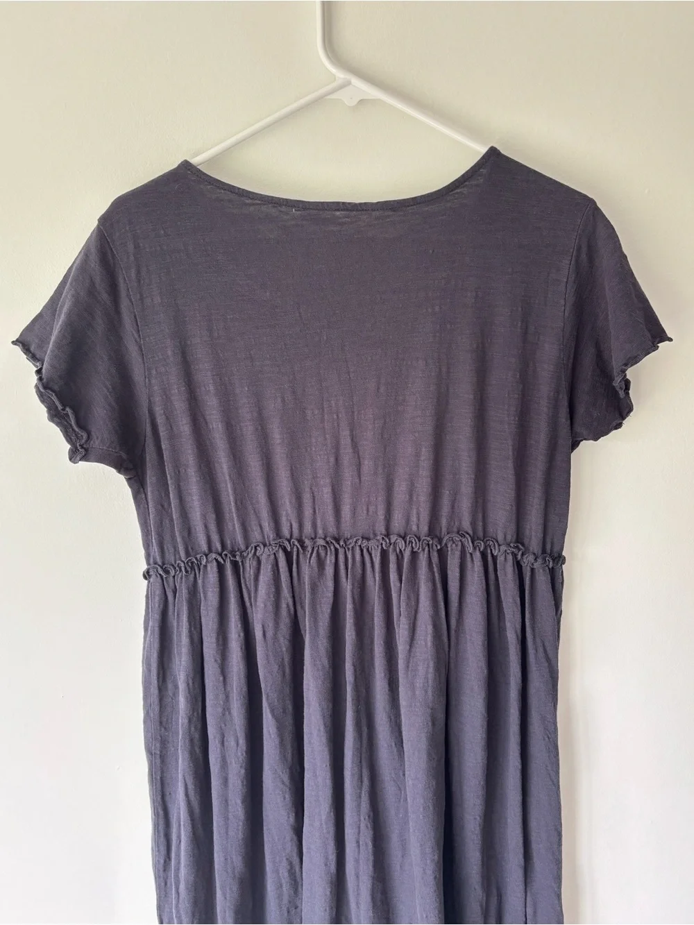Natural Life Black Midi Dress Short Sleeves Raw Hem Cottagecore Milkmaid Cotton